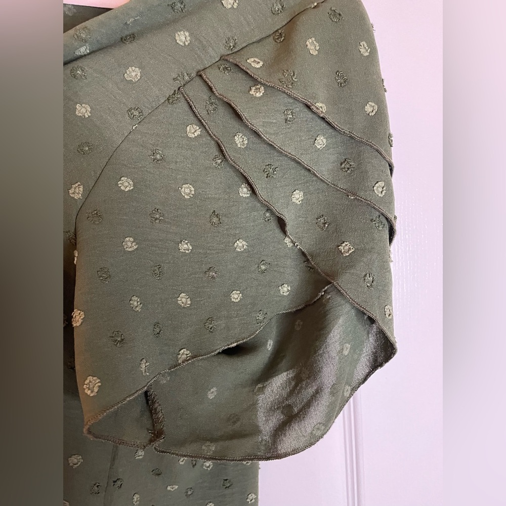 Olive Green Eyelet Short Sleeve Blouse - Picture 3 of 5